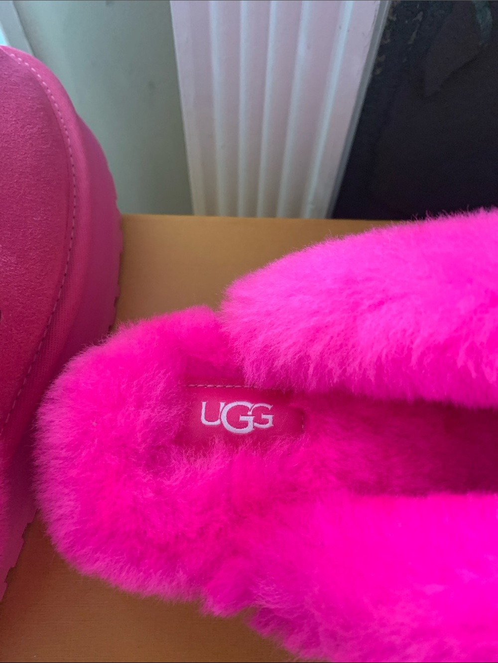 UGG Hot Pink Suede Shearling Clog Slippers - Picture 4 of 10